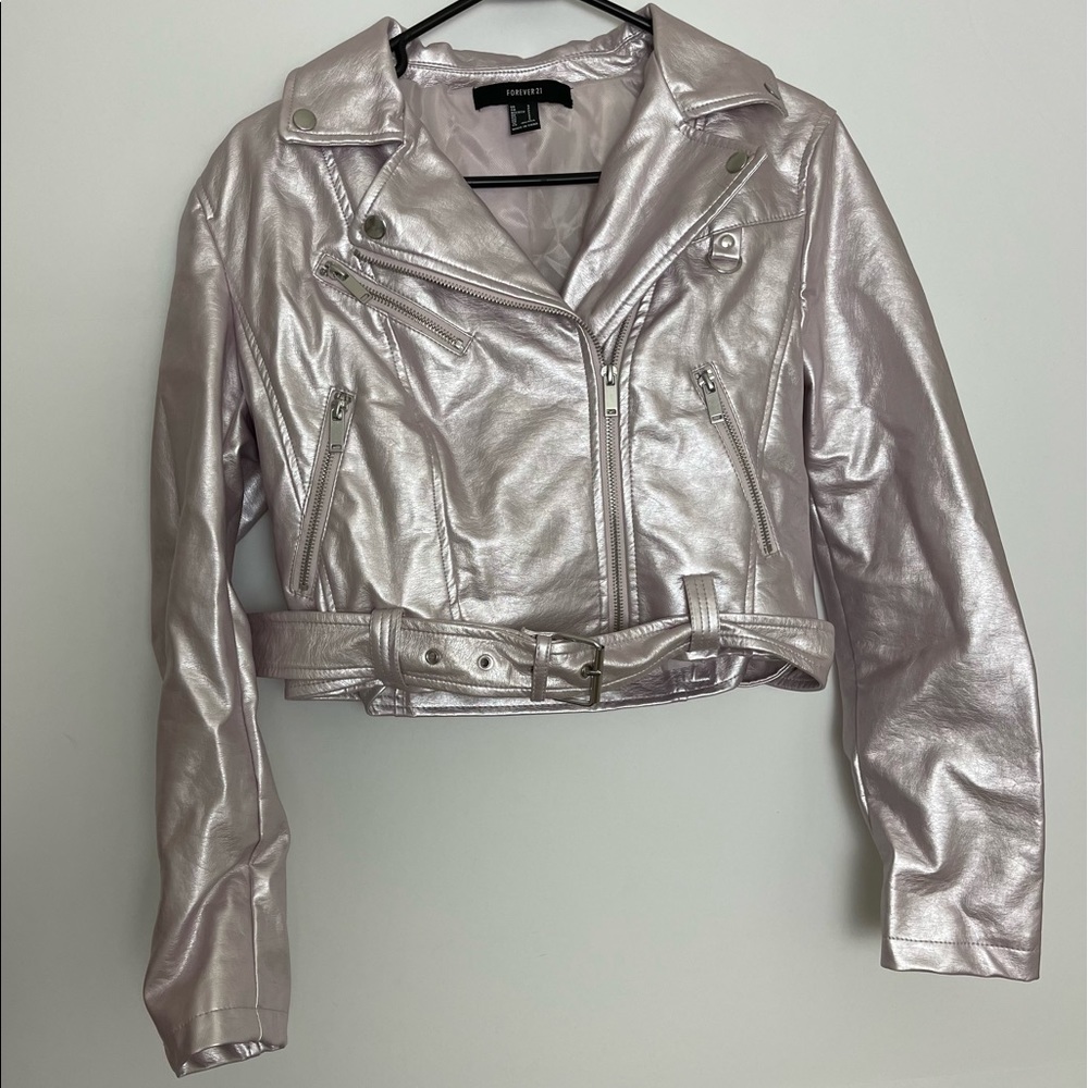 Forever 21 Women’s Metallic Pink Biker Jacket Small